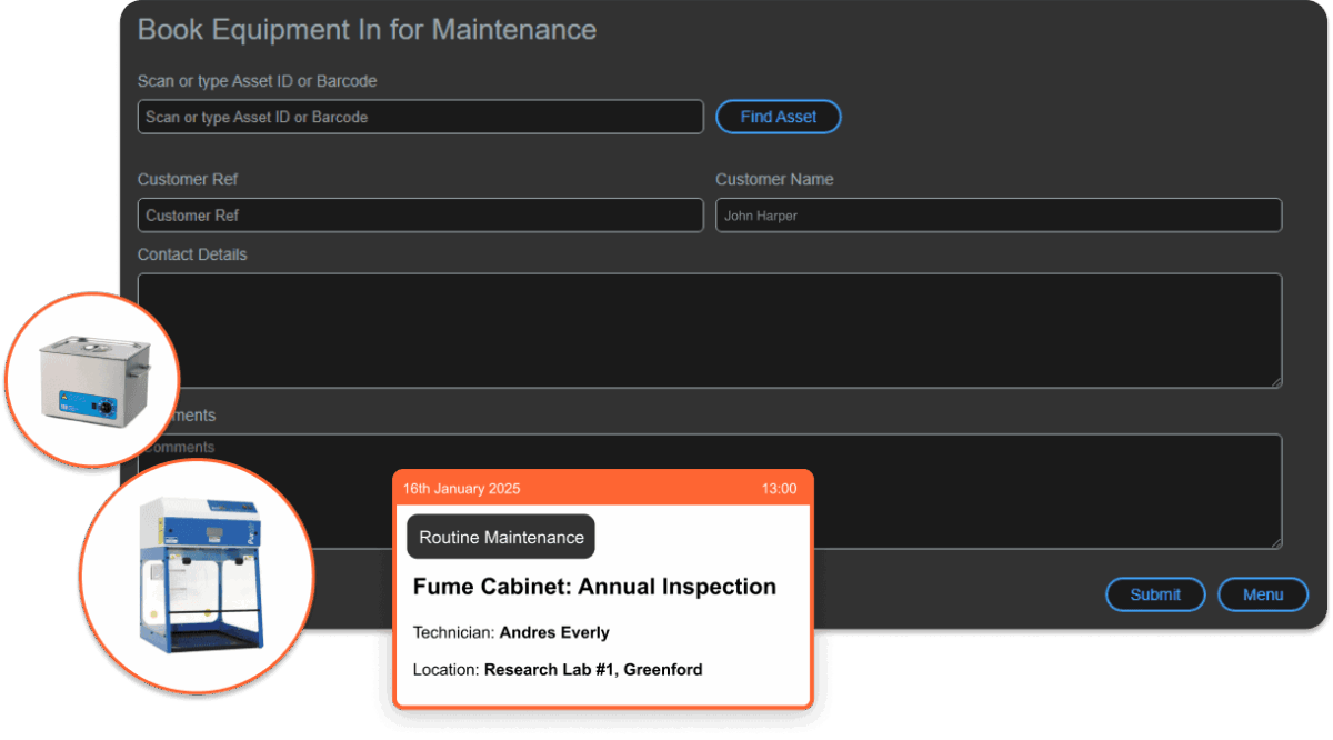 Science maintenance screen mockup