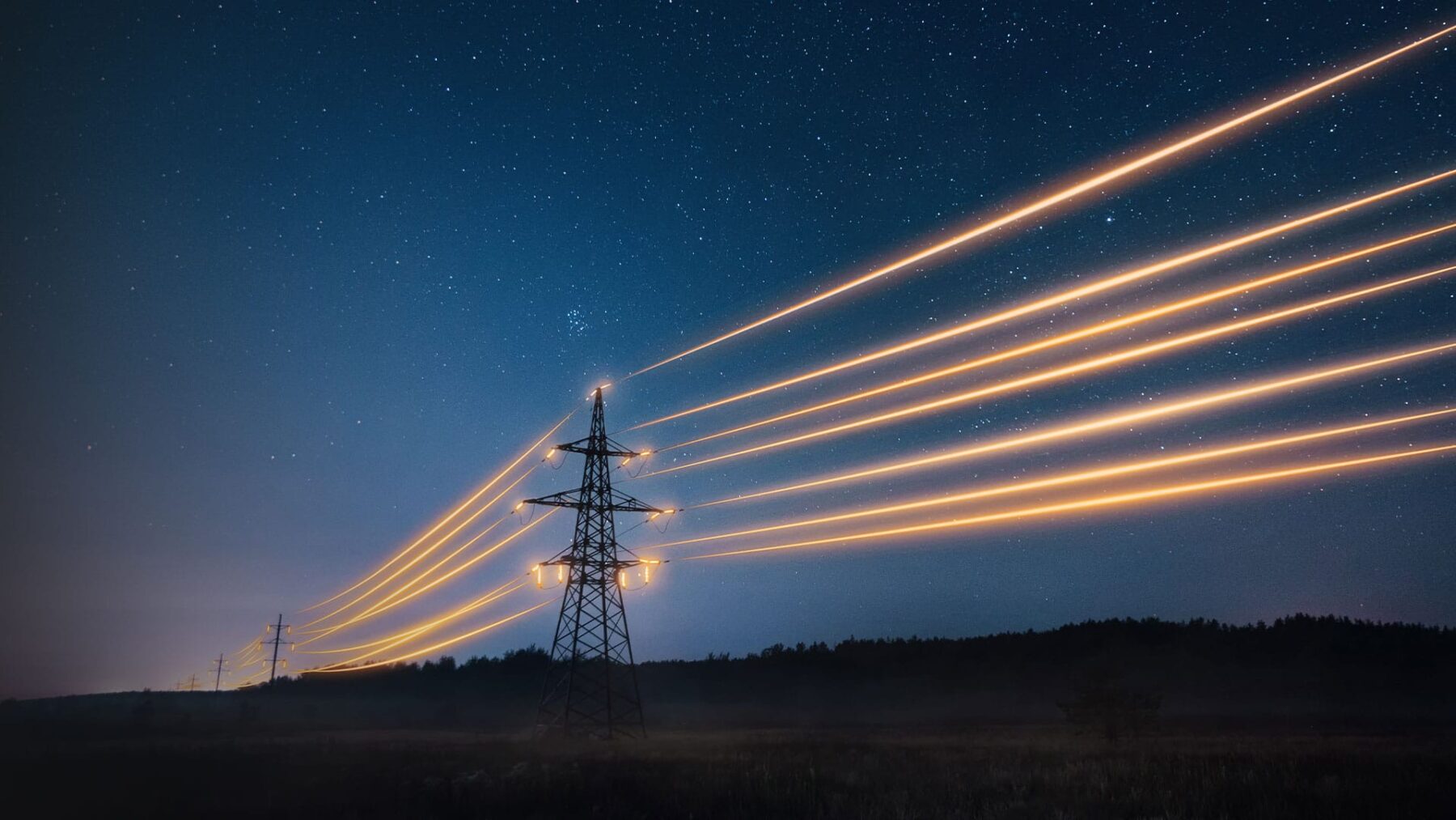 Glowing pylons at dusk