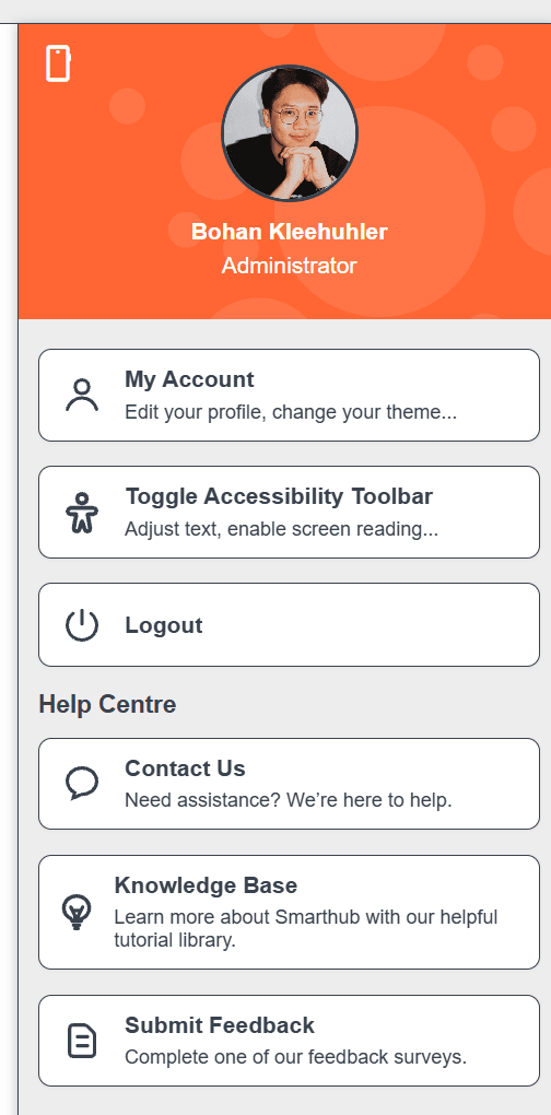 Image of the profile panel in Smarthub