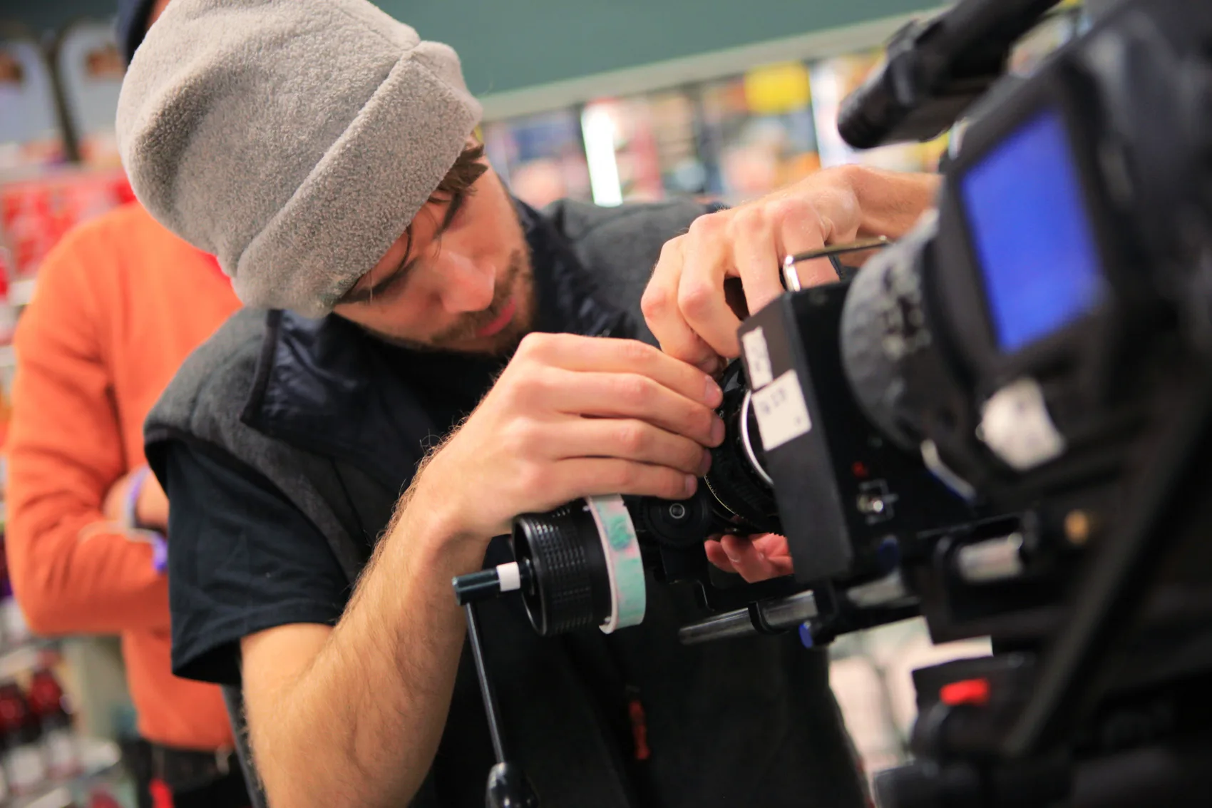 Technician working on a film camera